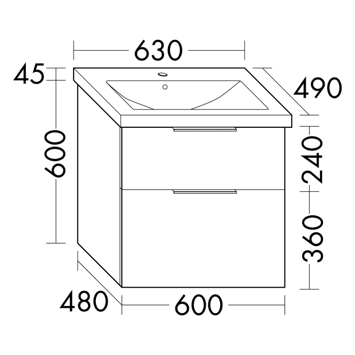 burgbad Eqio Waschtischkombination mit Keramik-Waschtisch, 63 cm, mit Griffleiste G0252