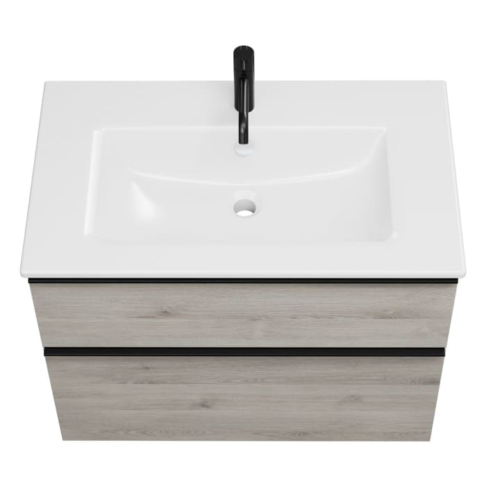 burgbad Eqio Waschtischkombination mit Keramik-Waschtisch Slim, 82 cm, mit Griffleiste G0252