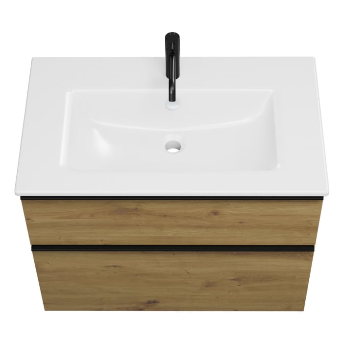 burgbad Eqio Waschtischkombination mit Keramik-Waschtisch Slim, 82 cm, mit Griffleiste G0252