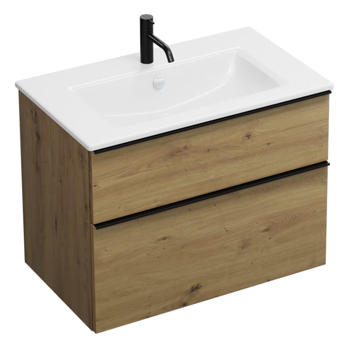 burgbad Eqio Waschtischkombination mit Keramik-Waschtisch Slim, 82 cm, mit Griffleiste G0252