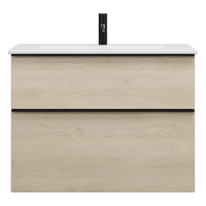 burgbad Eqio Waschtischkombination mit Keramik-Waschtisch Slim, 82 cm, mit Griffleiste G0252