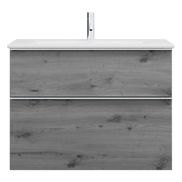 burgbad Eqio Waschtischkombination mit Keramik-Waschtisch Slim, 82 cm, mit Griffleiste G0251