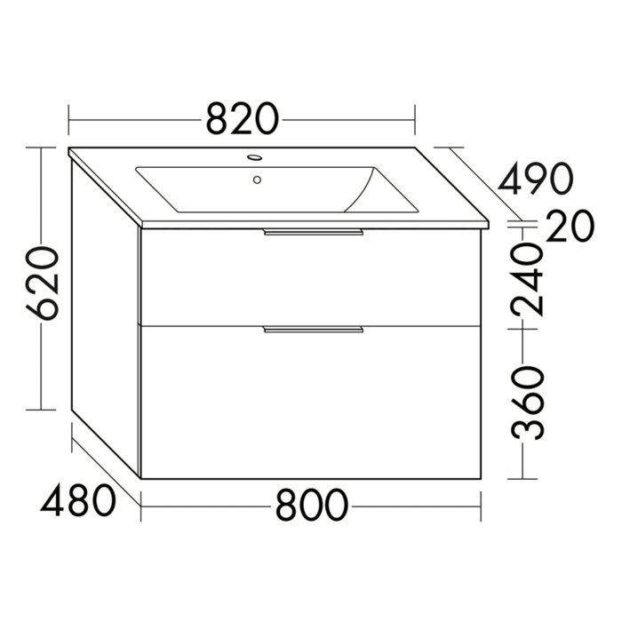 burgbad Eqio Waschtischkombination mit Keramik-Waschtisch Slim, 82 cm, mit Griffleiste G0252