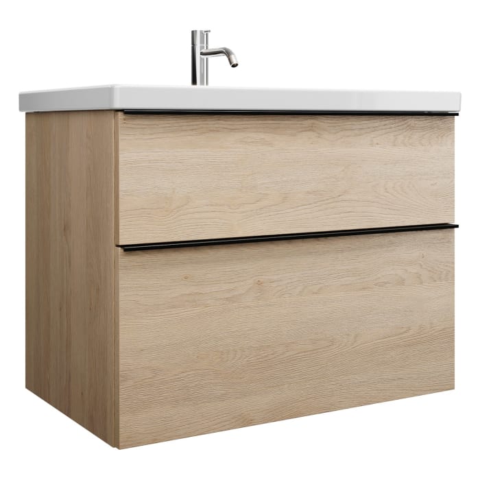 burgbad Eqio Waschtischkombination mit Keramik-Waschtisch, 83 cm, mit Griffleiste G0252