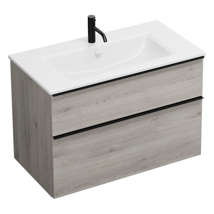 burgbad Eqio Waschtischkombination mit Keramik-Waschtisch Slim, 92 cm, mit Griffleiste G0252