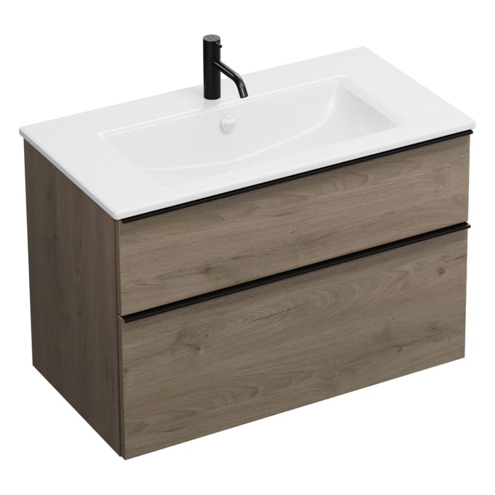 burgbad Eqio Waschtischkombination mit Keramik-Waschtisch Slim, 92 cm, mit Griffleiste G0252