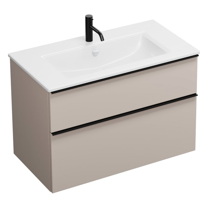 burgbad Eqio Waschtischkombination mit Keramik-Waschtisch Slim, 92 cm, mit Griffleiste G0252