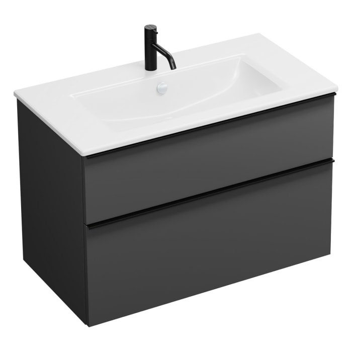 burgbad Eqio Waschtischkombination mit Keramik-Waschtisch Slim, 92 cm, mit Griffleiste G0252