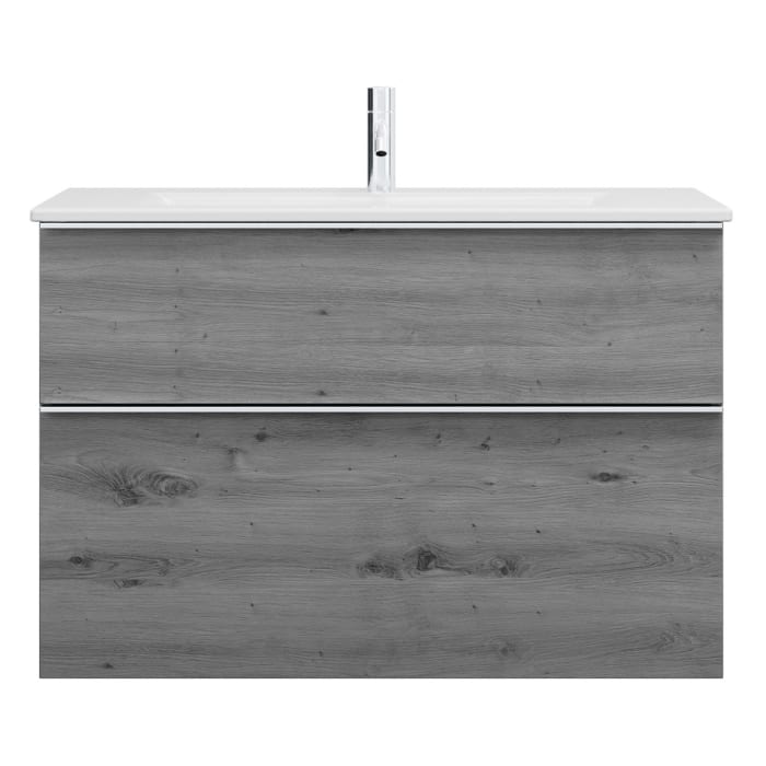 burgbad Eqio Waschtischkombination mit Keramik-Waschtisch Slim, 92 cm, mit Griffleiste G0251