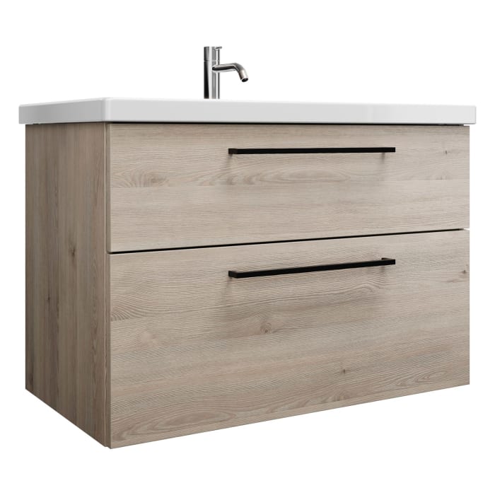 burgbad Eqio Waschtischkombination mit Keramik-Waschtisch, 93 cm, mit Stangengriff G0234