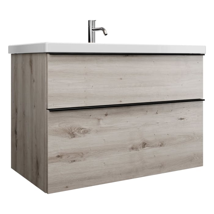 burgbad Eqio Waschtischkombination mit Keramik-Waschtisch, 93 cm, mit Griffleiste G0252