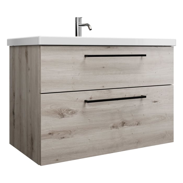 burgbad Eqio Waschtischkombination mit Keramik-Waschtisch, 93 cm, mit Stangengriff G0234