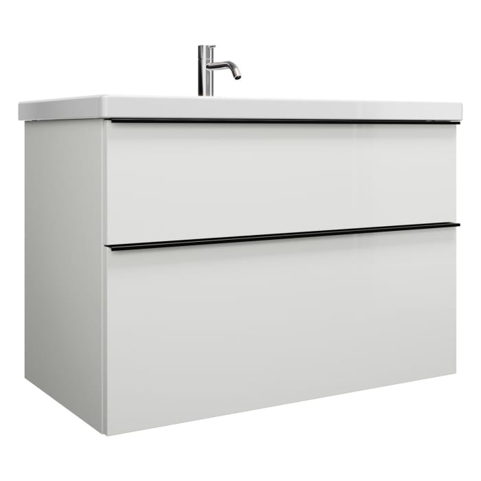 burgbad Eqio Waschtischkombination mit Keramik-Waschtisch, 93 cm, mit Griffleiste G0252