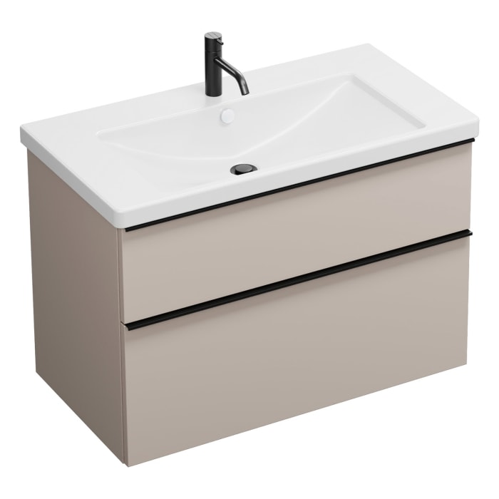 burgbad Eqio Waschtischkombination mit Keramik-Waschtisch, 93 cm, mit Griffleiste G0252