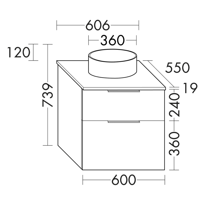 burgbad Eqio Waschtischkombination mit Keramik-Aufsatzwaschtisch 60 cm, Griff G0146