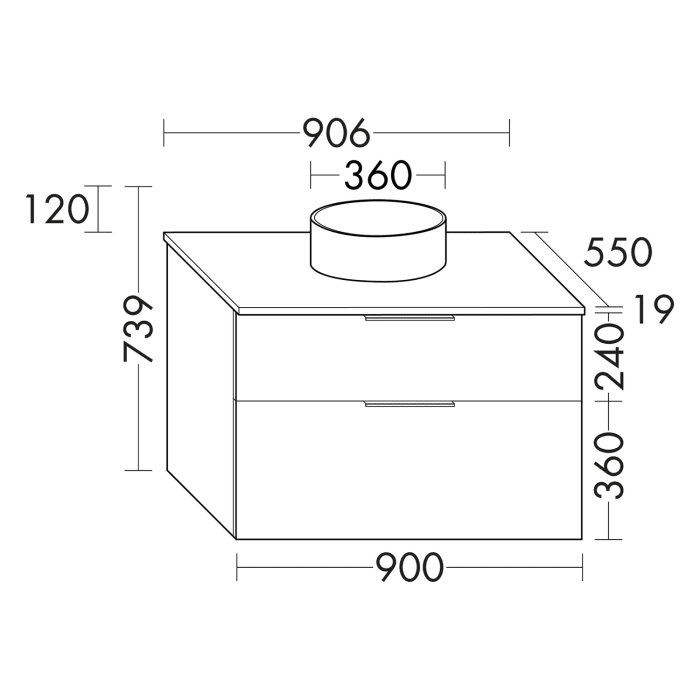 burgbad Eqio Waschtischkombination mit Keramik-Aufsatzwaschtisch 90 cm, mit Griffleiste G0251