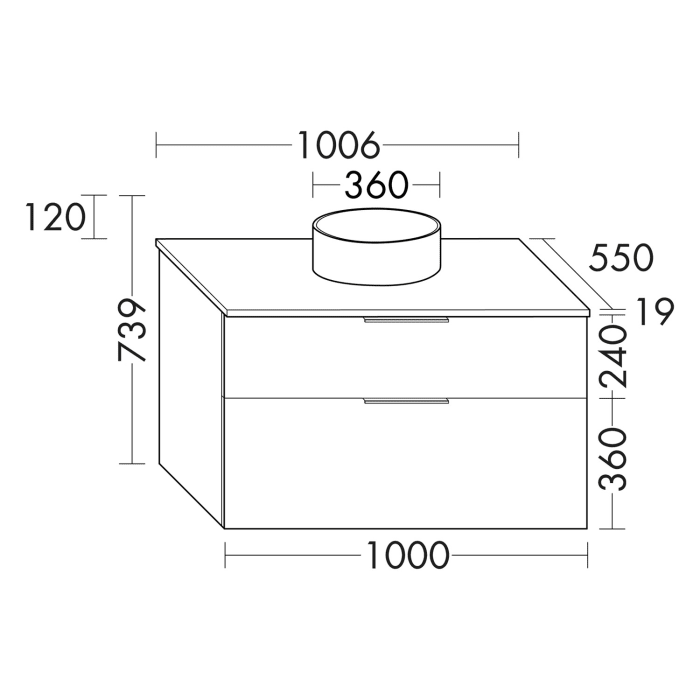 burgbad Eqio Waschtischkombination mit Keramik-Aufsatzwaschtisch 100 cm, mit Griffleiste G0251