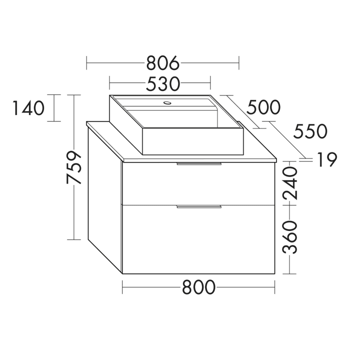 burgbad Eqio Waschtischkombination mit Keramik-Aufsatzwaschtisch 80 cm, mit Griff P0200