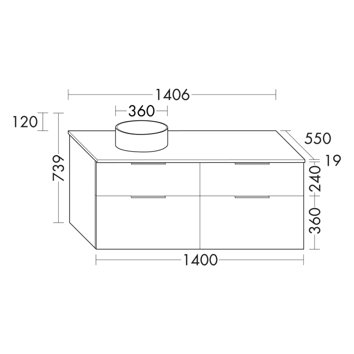 burgbad Eqio Waschtischkombination mit Keramik-Aufsatzwaschtisch 120 cm, rechts, mit Griff G0146