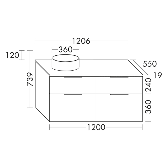 burgbad Eqio Waschtischkombination mit Keramik-Aufsatzwaschtisch 140 cm, rechts, mit Stangengriff G0234