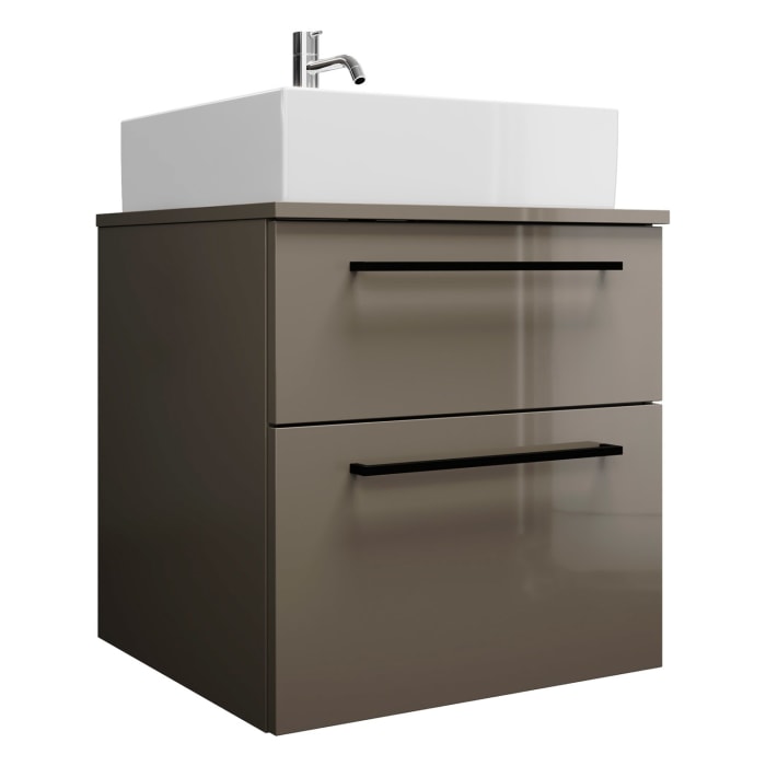 burgbad Eqio Waschtischkombination mit Keramik-Aufsatzwaschtisch 60 cm, mit Stangengriff G0234