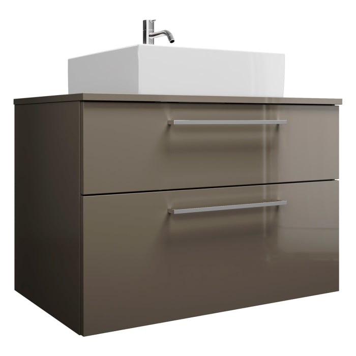 burgbad Eqio Waschtischkombination mit Keramik-Aufsatzwaschtisch 90 cm, mit Stangengriff P95