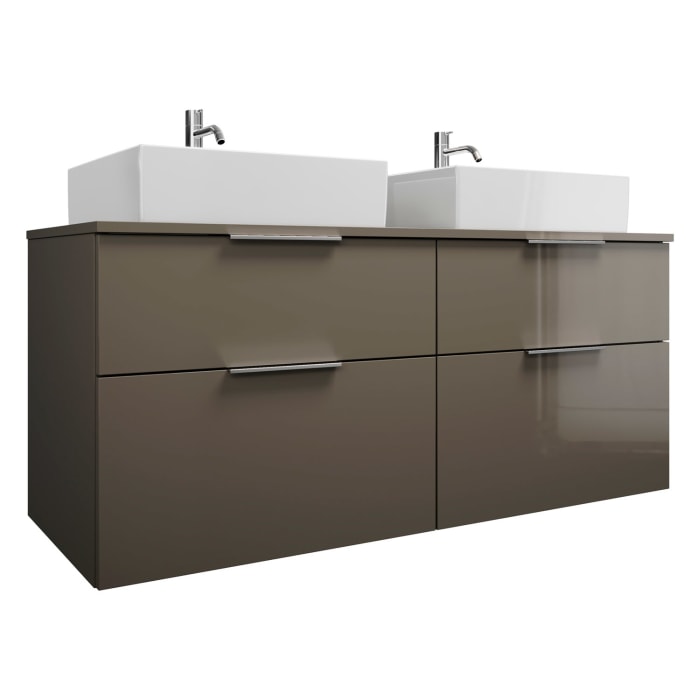 burgbad Eqio Waschtischkombination mit Keramik-Aufsatzwaschtisch 140 cm, links und rechts, mit Griff G0146