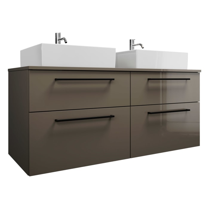 burgbad Eqio Waschtischkombination mit Keramik-Aufsatzwaschtisch 140 cm, links und rechts, mit Stangengriff G0234