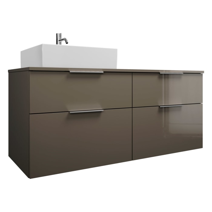 burgbad Eqio Waschtischkombination mit Keramik-Aufsatzwaschtisch 140 cm, links, mit Griff G0146