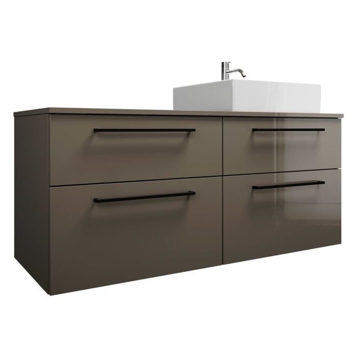 burgbad Eqio Waschtischkombination mit Keramik-Aufsatzwaschtisch 140 cm, rechts, mit Stangengriff G0234