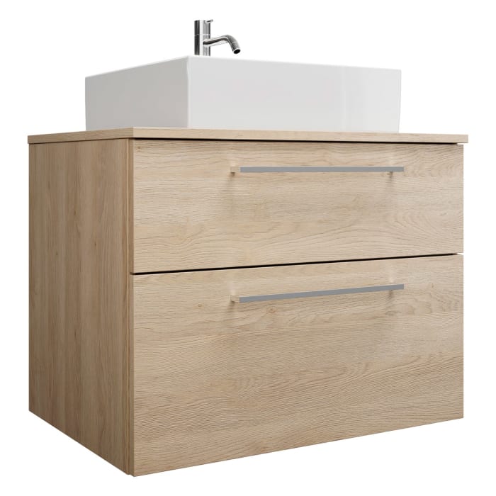 burgbad Eqio Waschtischkombination mit Keramik-Aufsatzwaschtisch 80 cm, mit Stangengriff P95