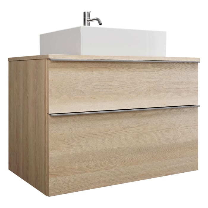 burgbad Eqio Waschtischkombination mit Keramik-Aufsatzwaschtisch 90 cm, mit Griffleiste G0251