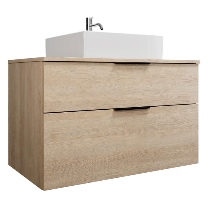 burgbad Eqio Waschtischkombination mit Keramik-Aufsatzwaschtisch 100 cm, mit Griff G0200