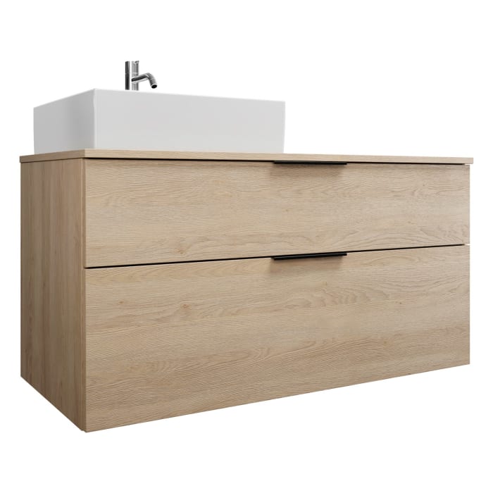 burgbad Eqio Waschtischkombination mit Keramik-Aufsatzwaschtisch 120 cm, links, mit Griff G0200