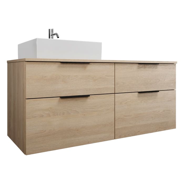 burgbad Eqio Waschtischkombination mit Keramik-Aufsatzwaschtisch 140 cm, links, mit Griff G0200