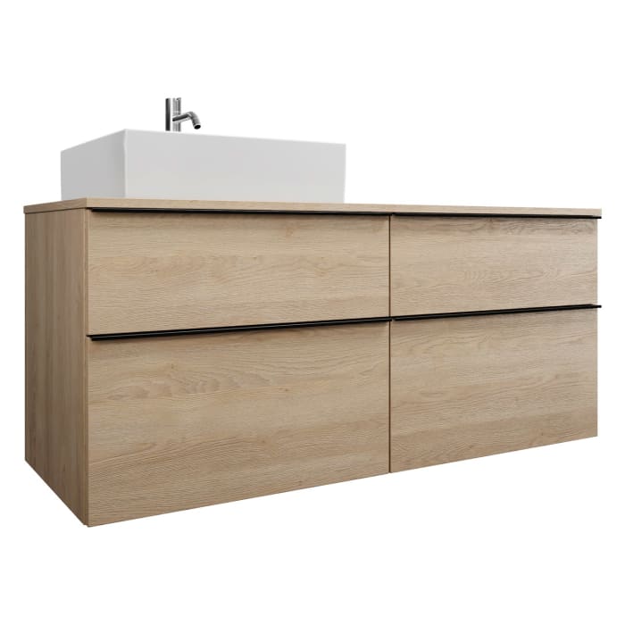 burgbad Eqio Waschtischkombination mit Keramik-Aufsatzwaschtisch 140 cm, links, mit Griffleiste G0252