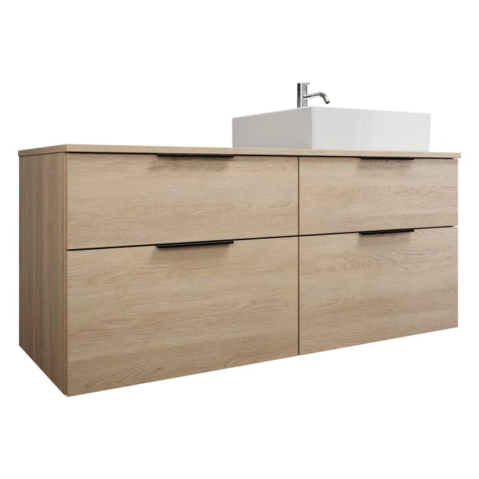 burgbad Eqio Waschtischkombination mit Keramik-Aufsatzwaschtisch 140 cm, rechts, mit Griff G0200