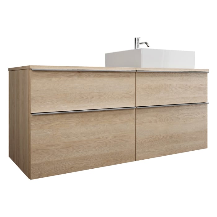 burgbad Eqio Waschtischkombination mit Keramik-Aufsatzwaschtisch 140 cm, rechts, mit Griffleiste G0251