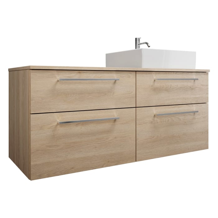 burgbad Eqio Waschtischkombination mit Keramik-Aufsatzwaschtisch 140 cm, rechts, mit Stangengriff P95