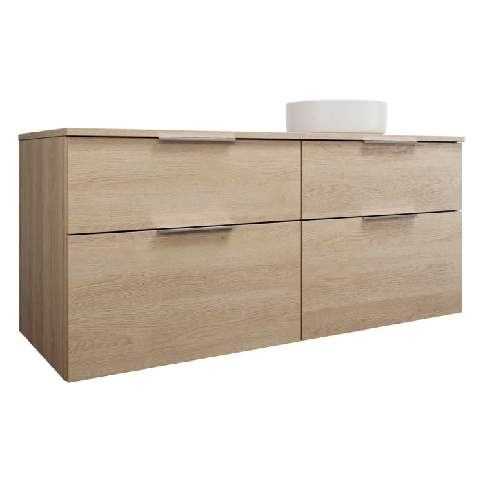 burgbad Eqio Waschtischkombination mit Keramik-Aufsatzwaschtisch 140 cm, rechts, mit Griff G0146