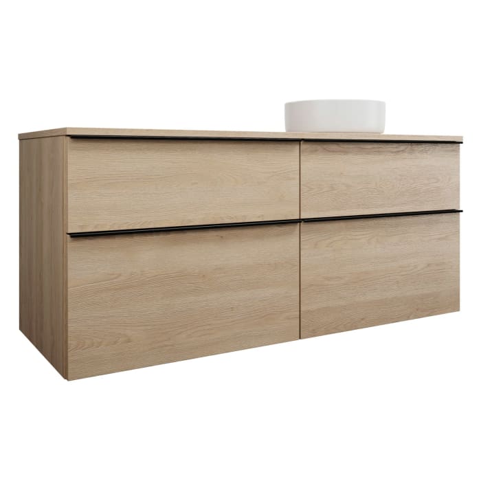 burgbad Eqio Waschtischkombination mit Keramik-Aufsatzwaschtisch 140 cm, rechts, mit Griffleiste G0252