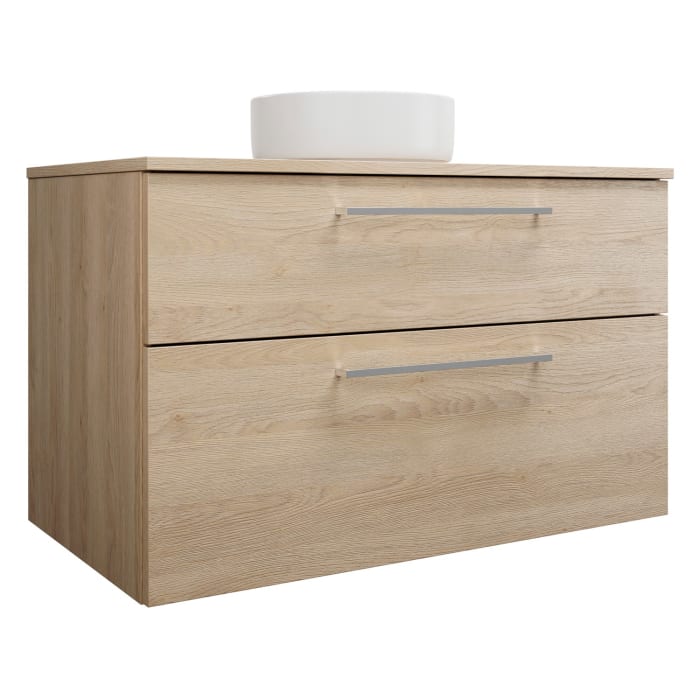 burgbad Eqio Waschtischkombination mit Keramik-Aufsatzwaschtisch 100 cm, mit Stangengriff P95