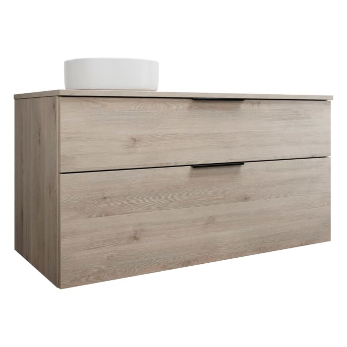 burgbad Eqio Waschtischkombination mit Keramik-Aufsatzwaschtisch 120 cm, links, mit Griff G0200