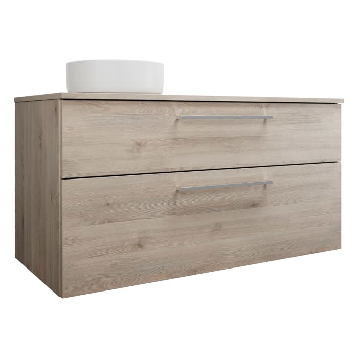 burgbad Eqio Waschtischkombination mit Keramik-Aufsatzwaschtisch 120 cm, links, mit Stangengriff P95