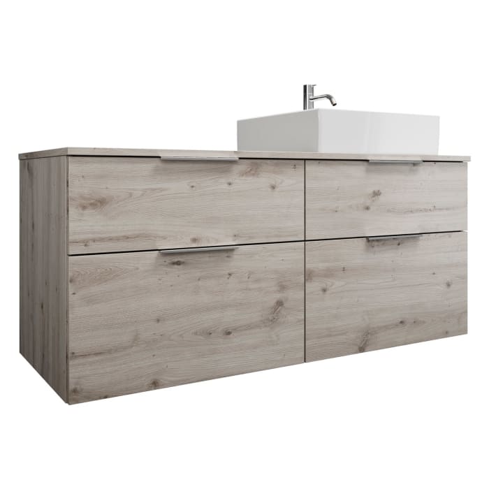 burgbad Eqio Waschtischkombination mit Keramik-Aufsatzwaschtisch 140 cm, rechts, mit Griff G0146