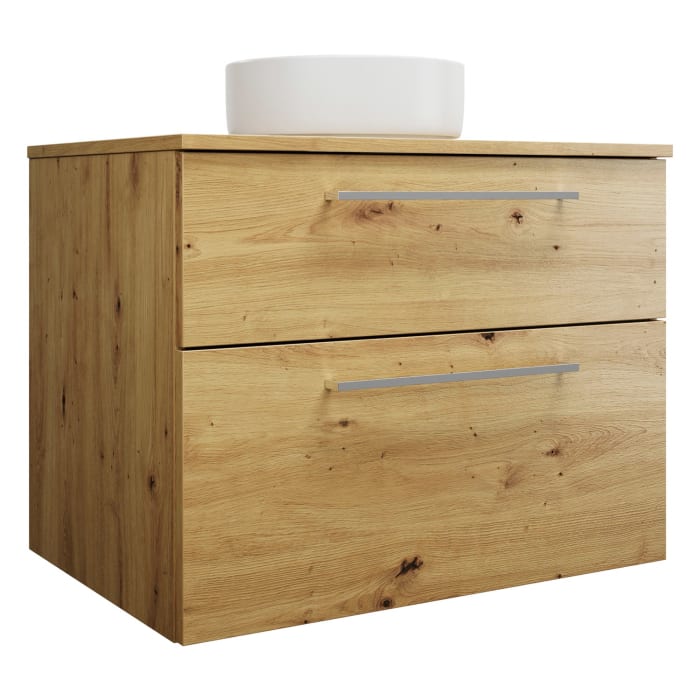 burgbad Eqio Waschtischkombination mit Keramik-Aufsatzwaschtisch 80 cm, mit Stangengriff P95