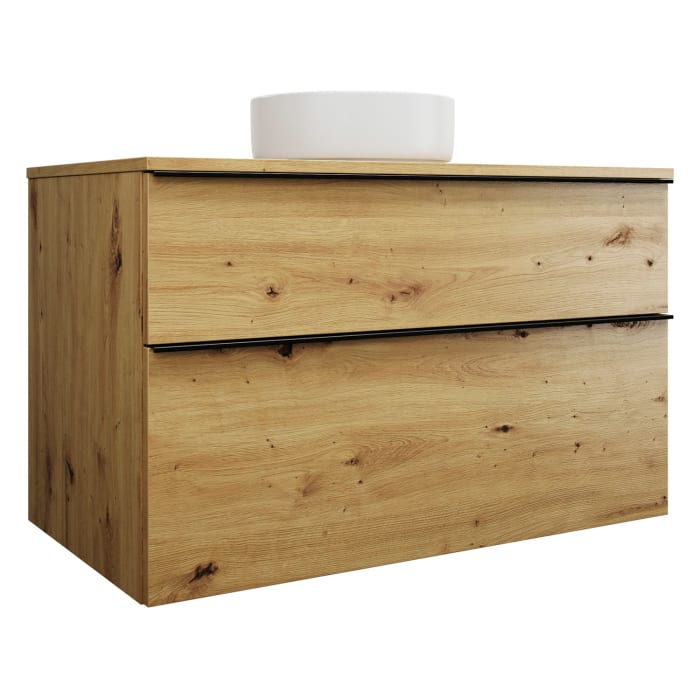 burgbad Eqio Waschtischkombination mit Keramik-Aufsatzwaschtisch 100 cm, mit Griffleiste G0252