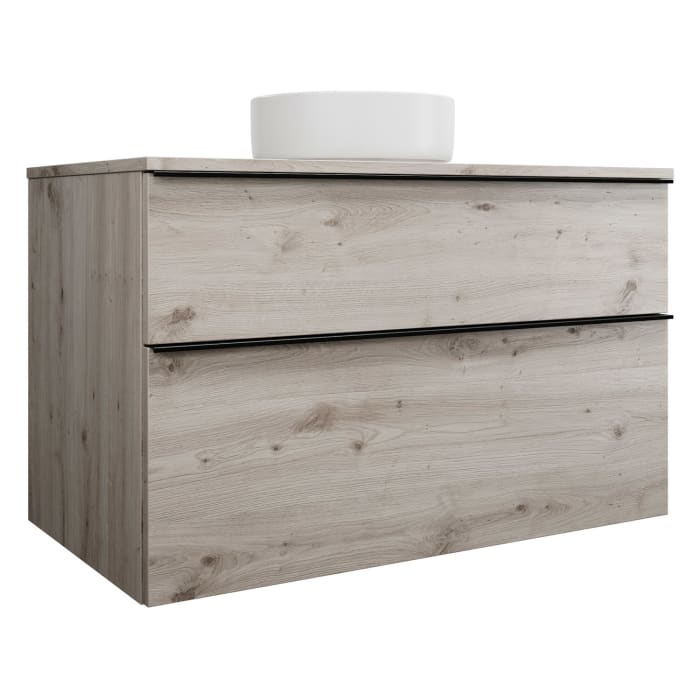 burgbad Eqio Waschtischkombination mit Keramik-Aufsatzwaschtisch 100 cm, mit Griffleiste G0252