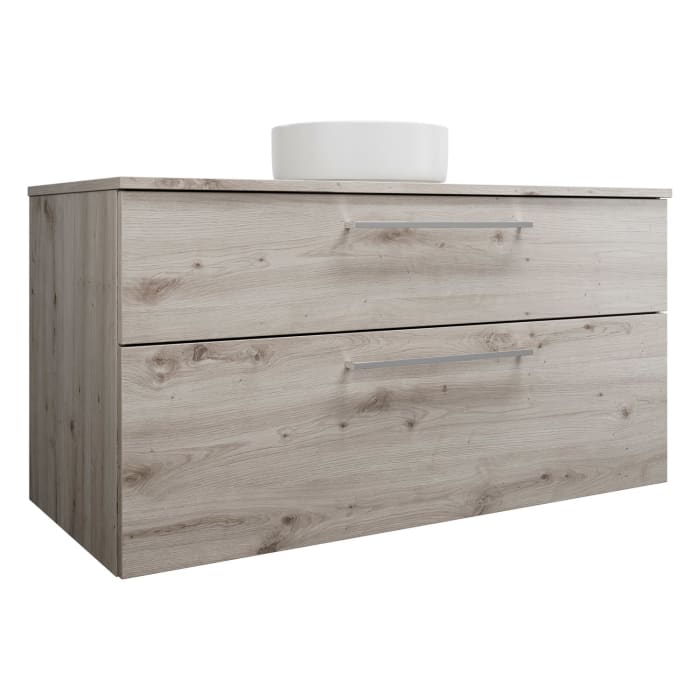 burgbad Eqio Waschtischkombination mit Keramik-Aufsatzwaschtisch 120 cm, mit Stangengriff P95