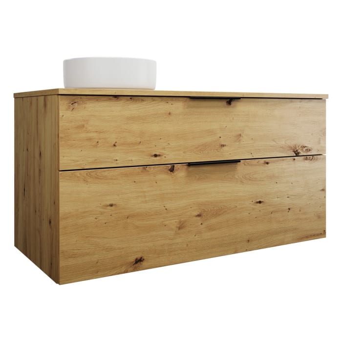 burgbad Eqio Waschtischkombination mit Keramik-Aufsatzwaschtisch 120 cm, links, mit Griff G0200